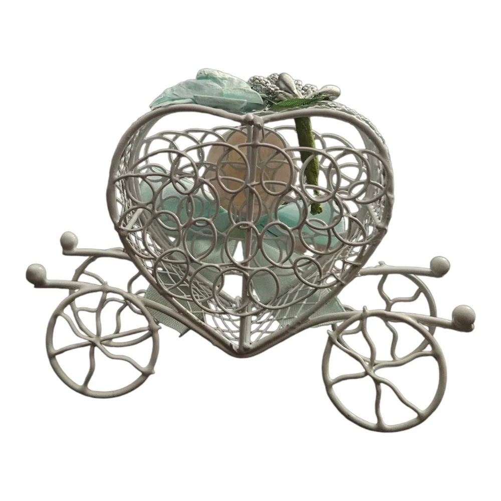 5 Heart Carriage Candy Box Party Favors Holders For Weddings Mint Green White